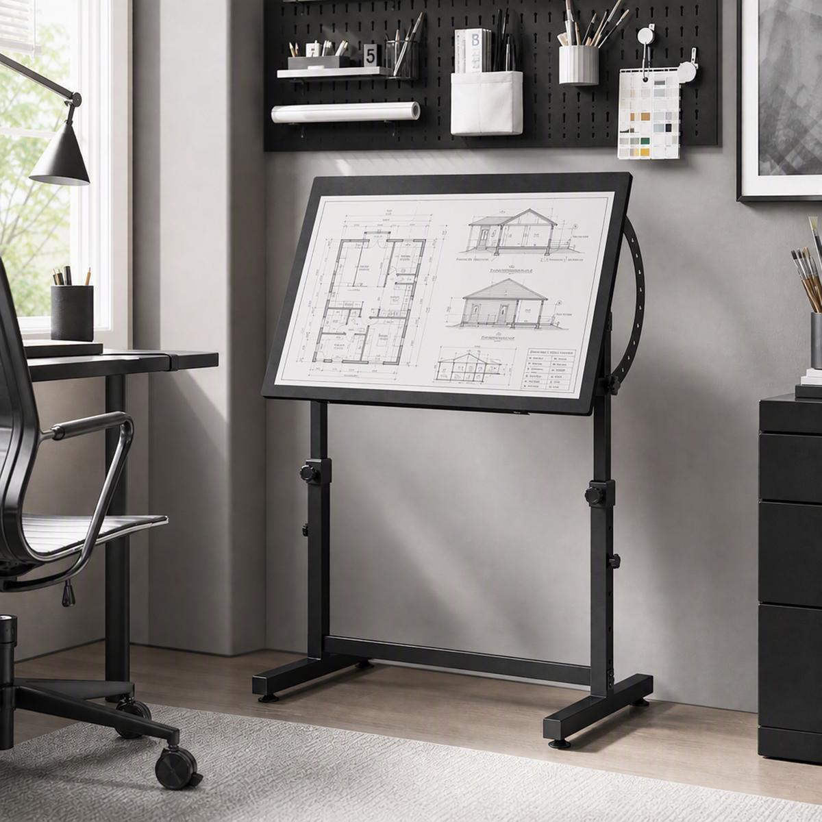 ZEICHENTISCH Spanplatte Stahl Schwarz - Schwarz, Holzwerkstoff/Metall (90/60/90cm) - HOMCOM