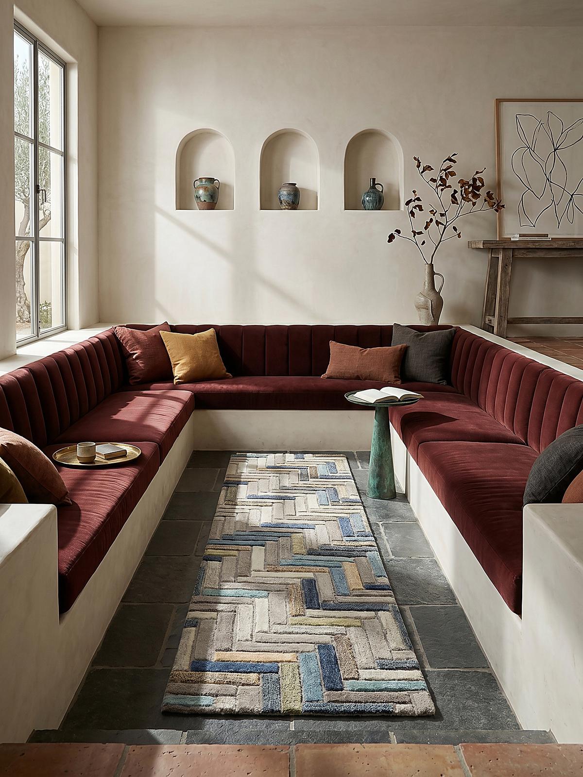 WOLLTEPPICH ESK, geometrisch, Florhöhe 10 mm, Blau-Bunt, 60 x 230 cm - Blau, Textil (230/60cm) - KADIMA DESIGN