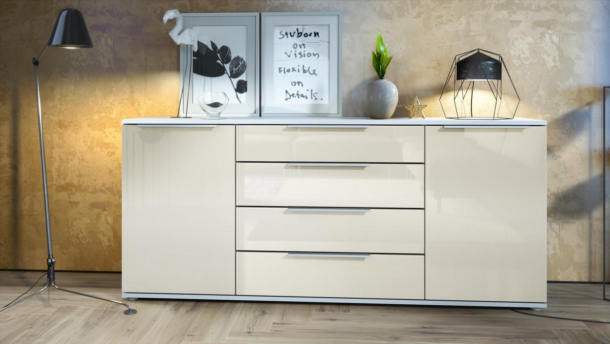 SIDEBOARD Porto Creme Hochglanz - Creme, Holzwerkstoff (166.5/72.5/35cm) - Vladon