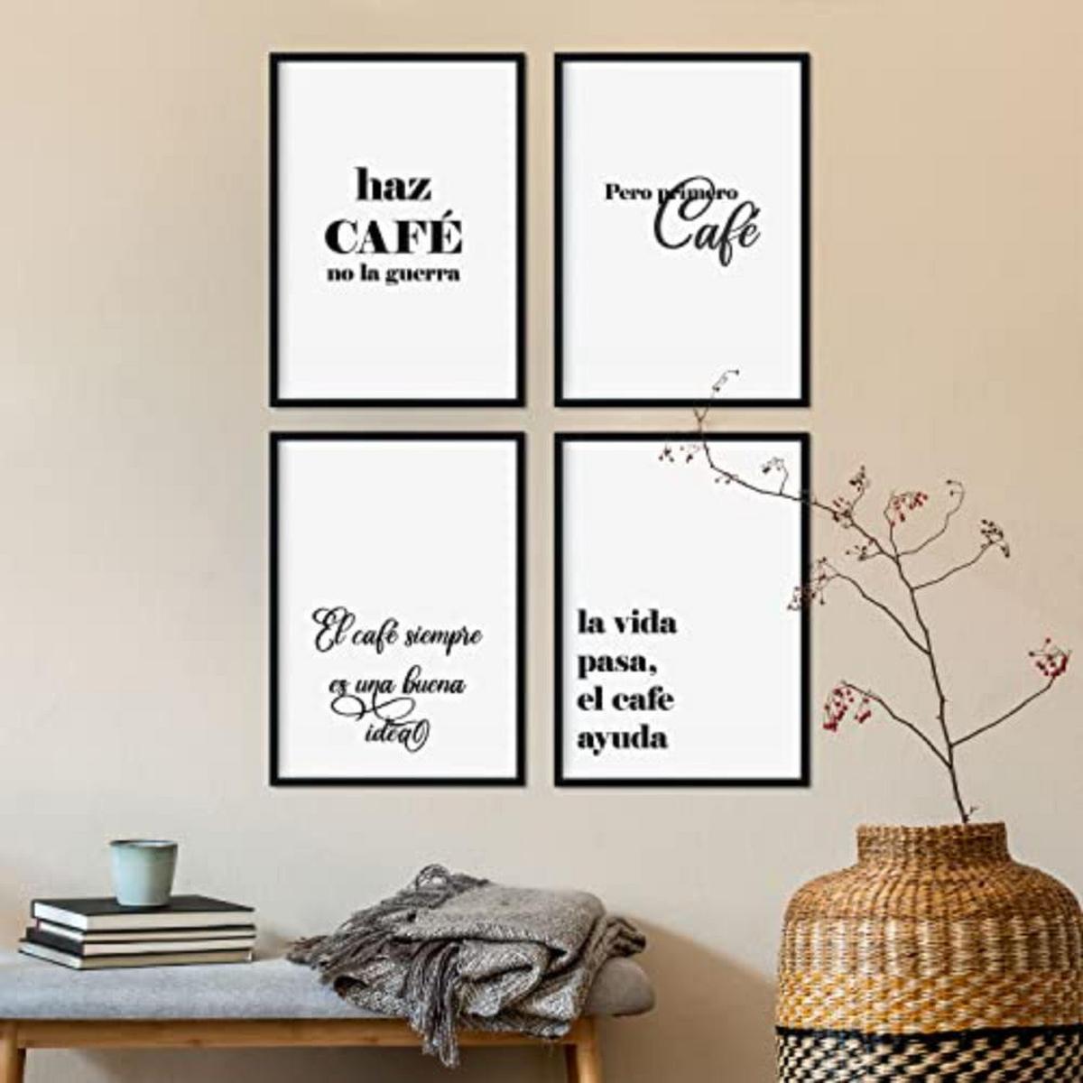 POSTER Set mit 4 Kaffee TypografieStil A3 Weißer Rahmen - Weiß, Papier (29.7/3cm) - Nacnic