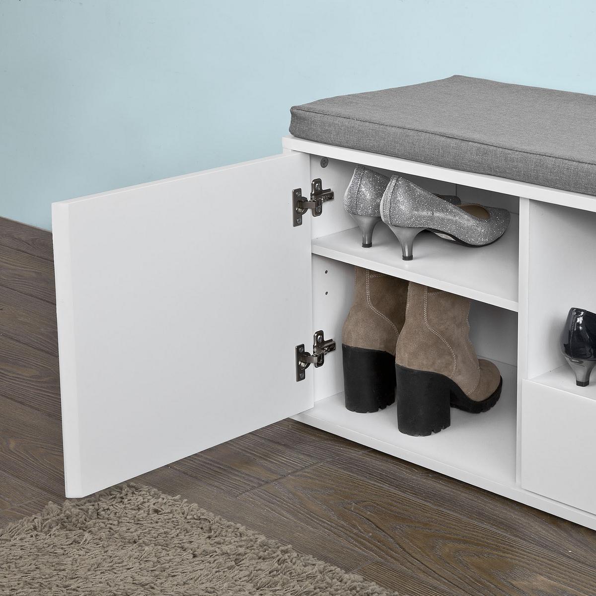 SCHUHBANK mit Sitzkissen, Weiß 80x46x35cm - Weiß, Holzwerkstoff (80/46/35cm) - SoBuy