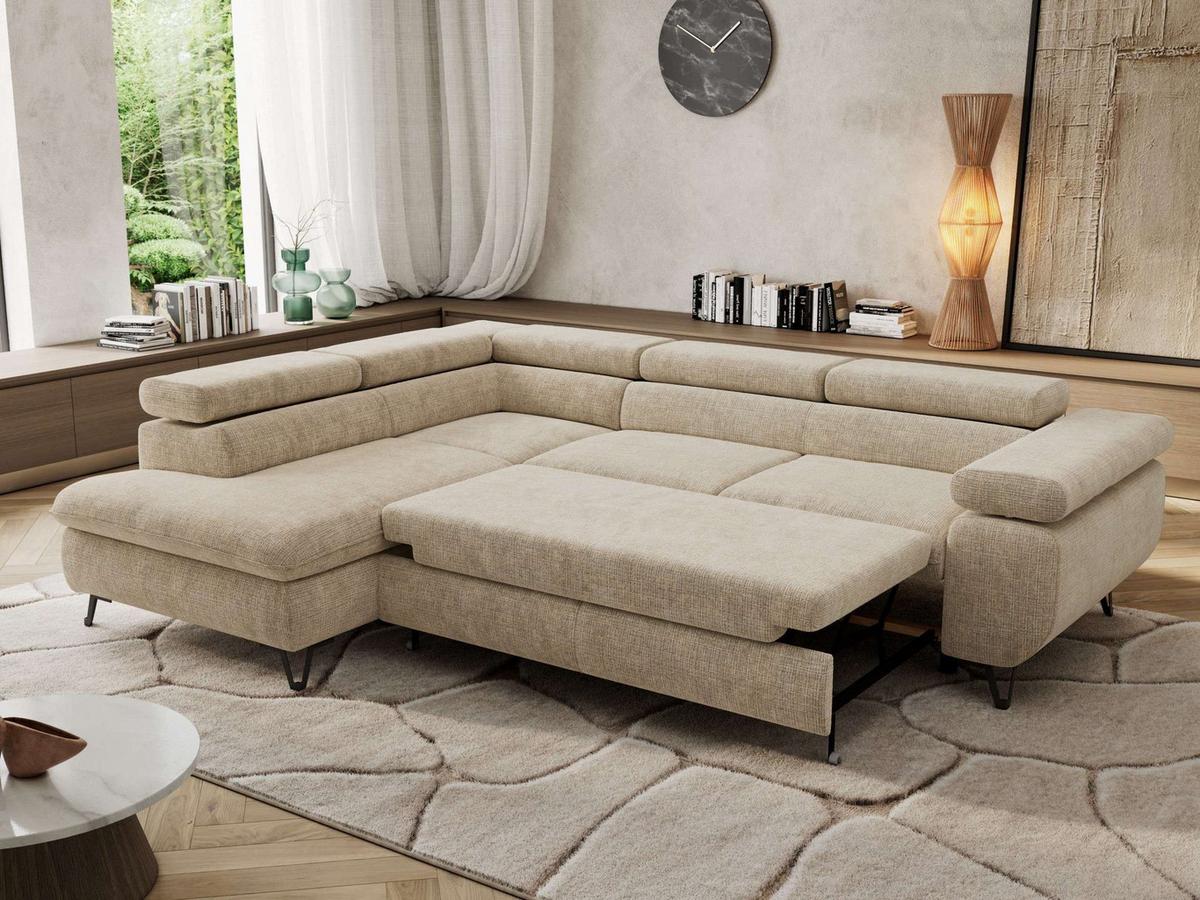 ECKSOFA PABLO L Beige Schenille grob gewebt - Links Seite - Beige/Schwarz, Textil/Metall (208/273cm) - MKS