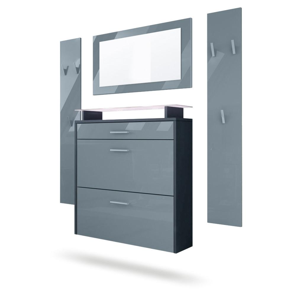 GARDEROBE Malea Fronten in Grau Hochglanz - Grau, Holzwerkstoff (180/180/23cm) - Vladon