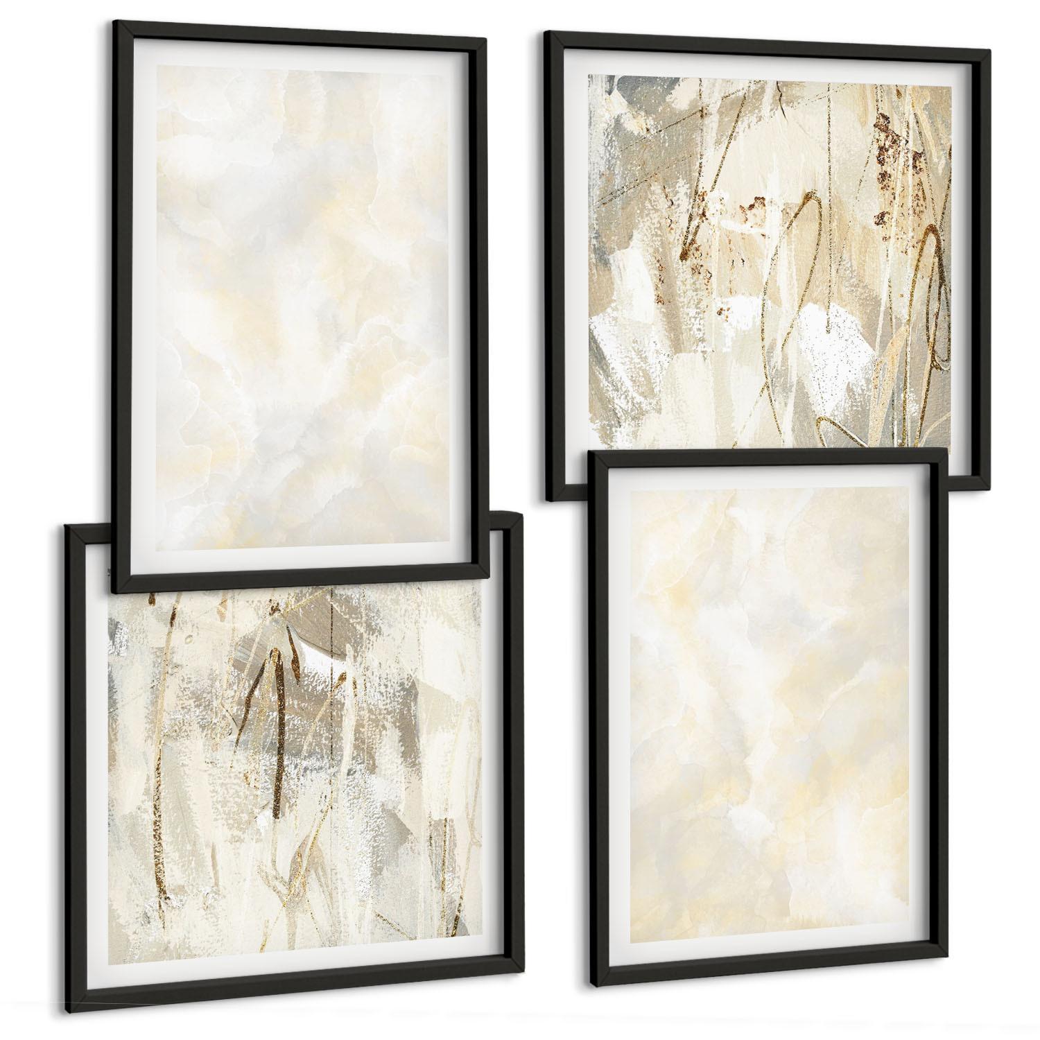 BILDER SET 4er Set - 50x50 cm & 40x60 cm Schwarzer Rahmen - Helles Strukturfarbendesign - Schwarz, Kunststoff (50/50cm) - TULUP