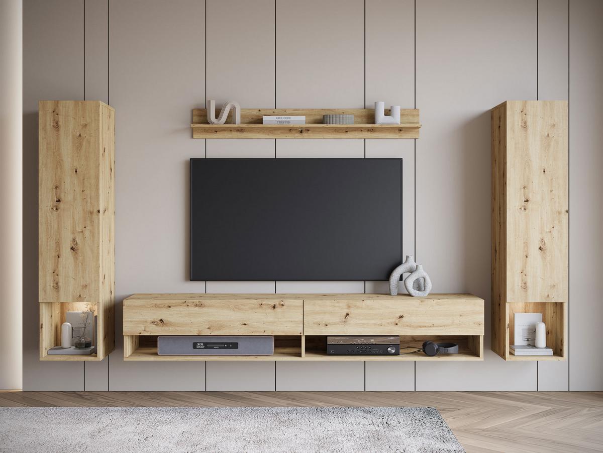 WOHNWAND Amadeo II mit weißer LED Beleuchtung - Eiche Artisan, Holzwerkstoff (30/130/33cm) - MIRJAN24