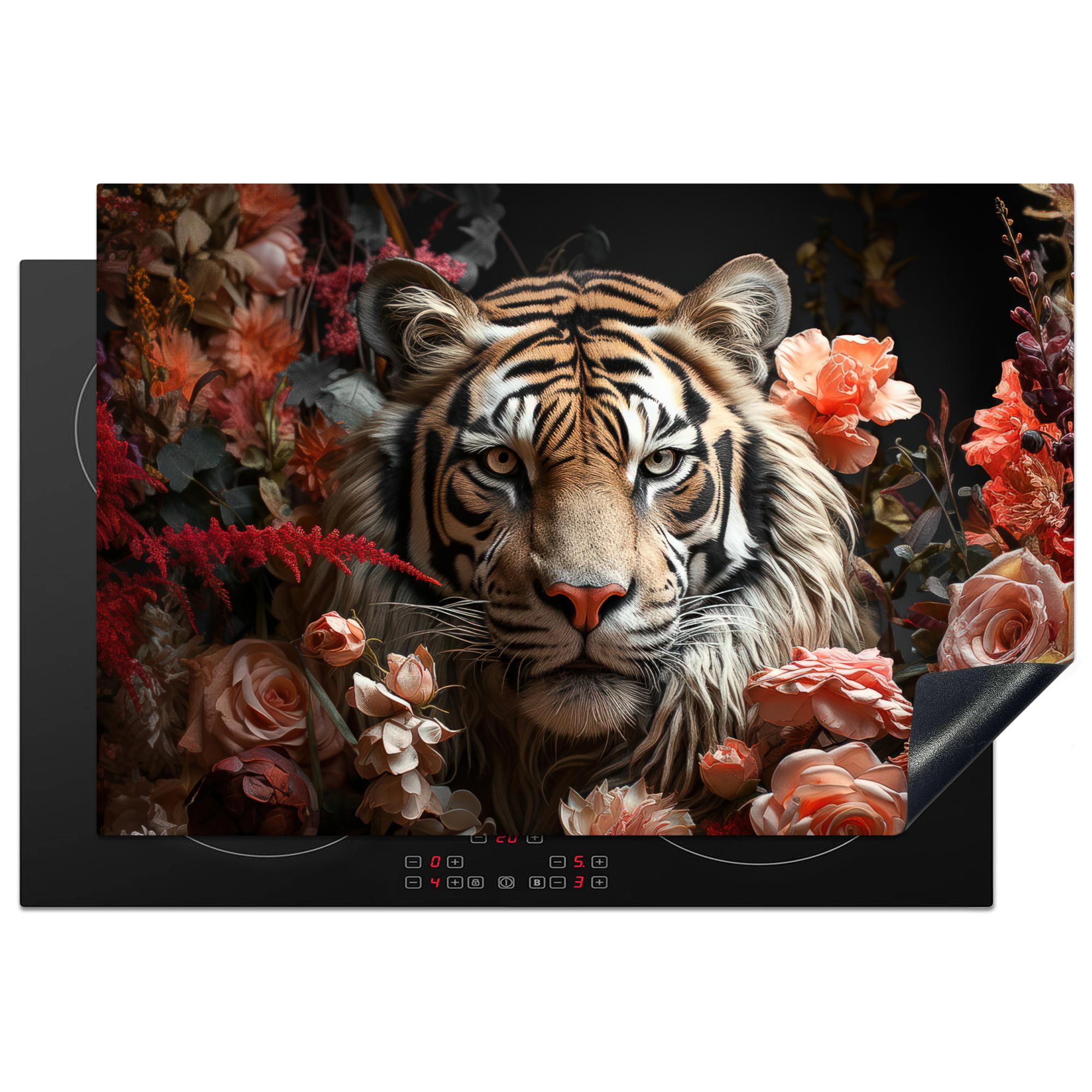 HERDABDECKPLATTE Tiger - Tier - Natur - Floral - Botanisch Ceranfeldabdeckung 78x52 cm - Orange, Kunststoff (78/52/0.2cm) - MuchoWow