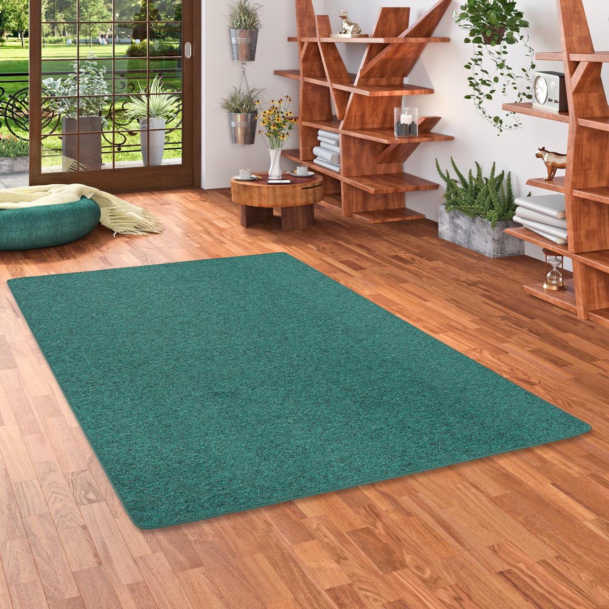 FEINSCHLINGEN VELOUR TEPPICH STRONG - Petrol, Textil (133/133cm) - Snapstyle