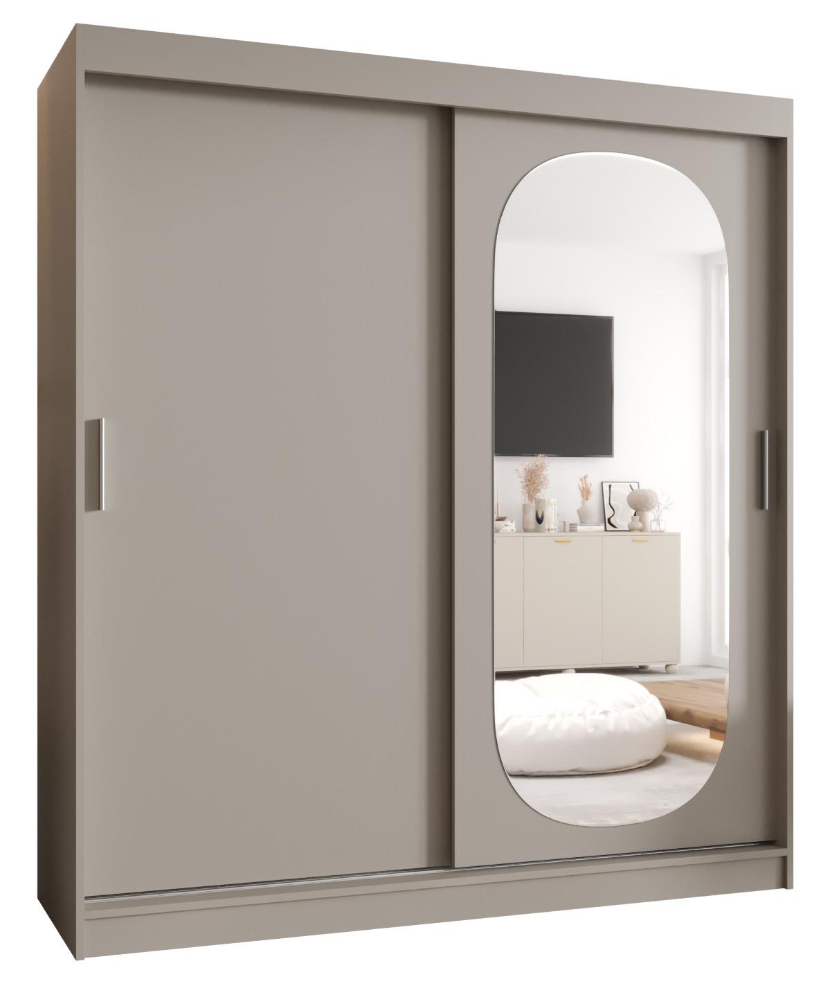 SCHIEBETÜRENSCHRANK mit Spiegel ROYAL 200/180/62 2-türig - Kaschmir/Silberfarben, Holz (180/62/180cm) - MÖBEL KRYSPOL