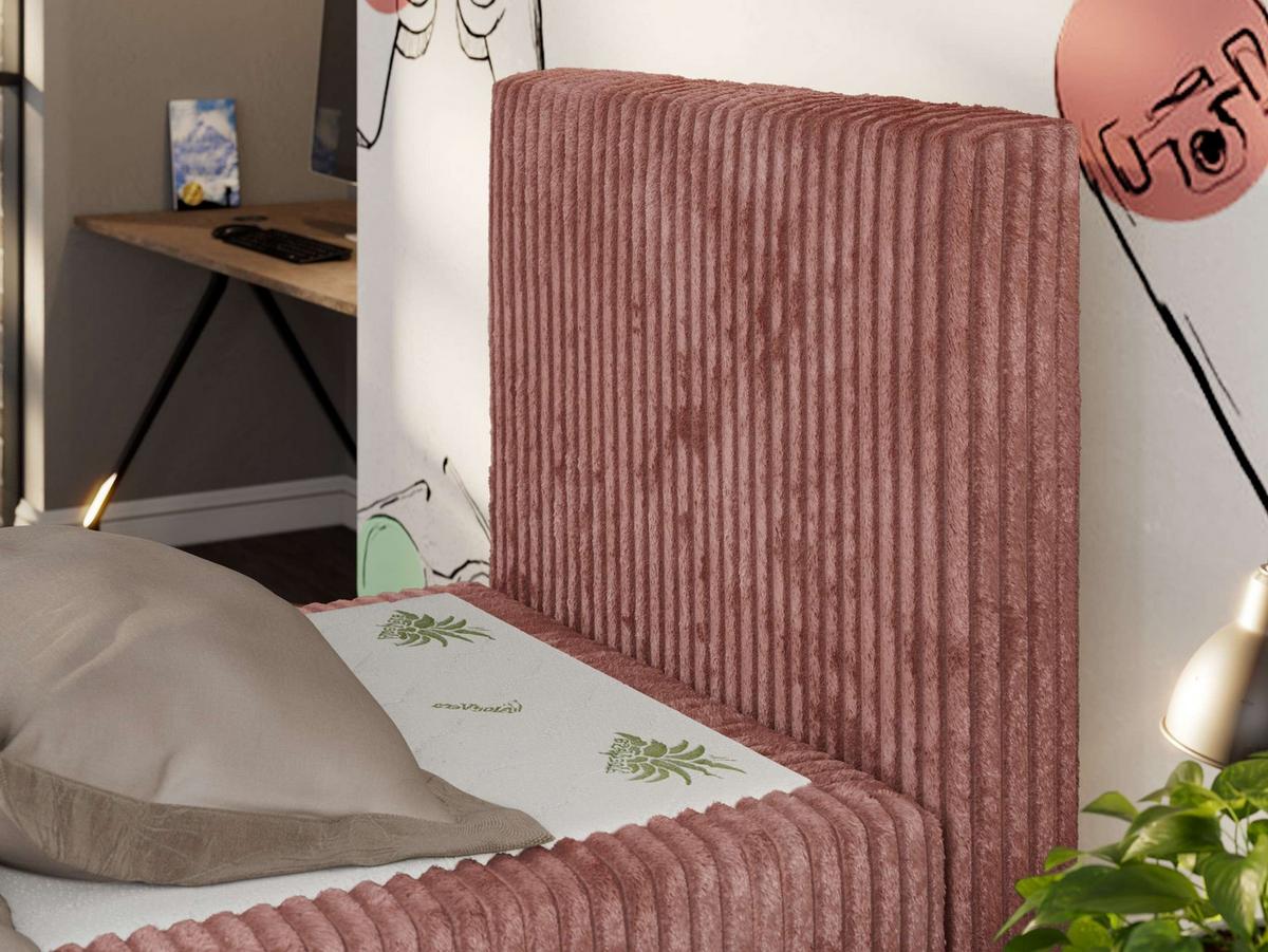JUGENDBETT TILIO DUO 90/200 - Rosa Cord - H4 - Rechts Seite - Rosa, Textil (200/90cm) - MKS