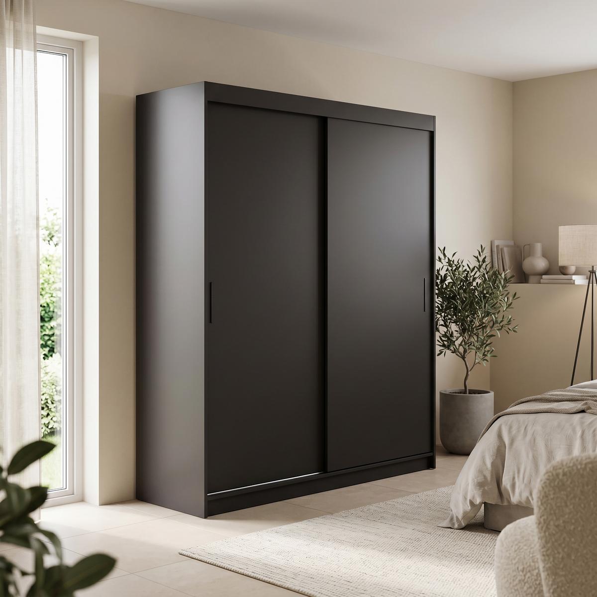 SCHWEBETÜRENSCHRANK TELA 100/205/60cm 2-türig Schwarz - Schwarz, Holzwerkstoff (100/205/60cm) - MASSENO