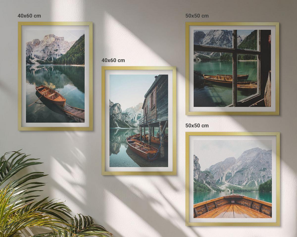 BILDER SET 4er Set - 50x50 cm & 40x60 cm Goldrahmen - Haus am Bergsee Łódź - Goldfarben, Kunststoff (50/50cm) - TULUP