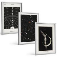 BILDER SET 3er Set - 40x60 cm Silberner Rahmen - Nachtdarstellung des Sonnensystems - Silberfarben, Kunststoff (40/60cm) - TULUP