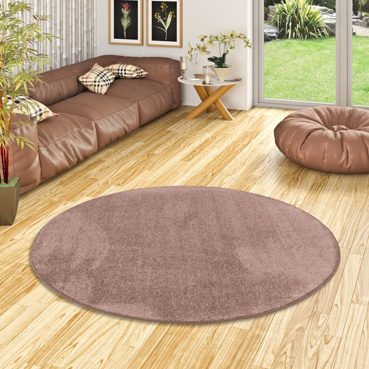 HOCHFLOR VELOURS TEPPICH LUNA RUND - Mokka, Textil (100/100cm) - Snapstyle