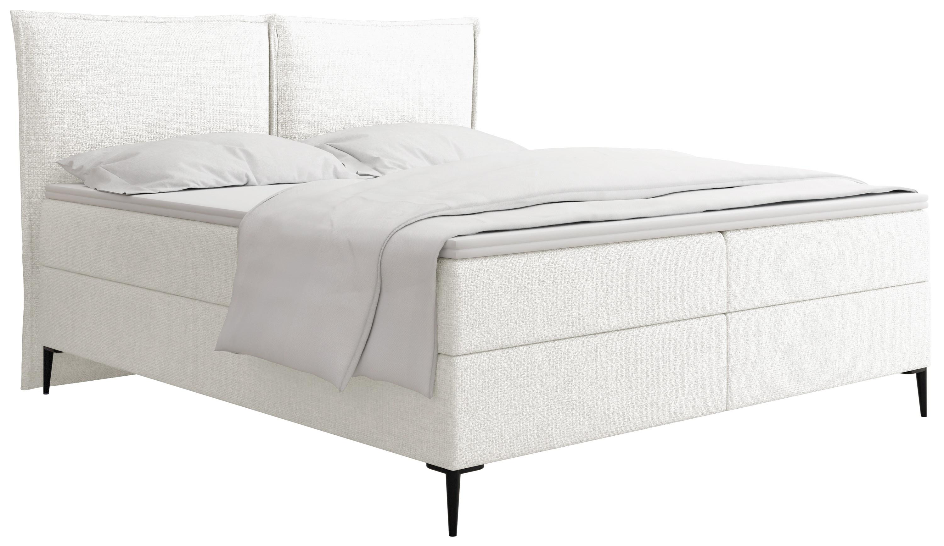 BOXBETT Calio Rise mit Bettkasten, Weiß Chenille 200x200 cm – inkl. H4 Taschenfederkern Matratze & Foam Topper - Schwarz/Weiß, Holz/Holzwerkstoff (200/200cm) - WFL GROUP