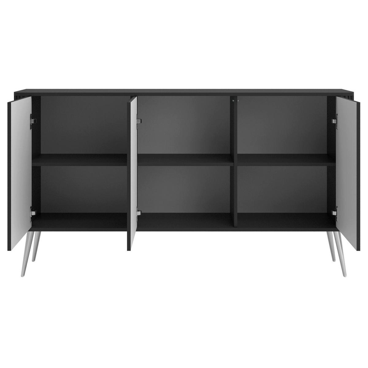 SIDEBOARD Ovarlo Schwarz mit Metallbeinen 163 cm - Silberfarben/Schwarz, Holzwerkstoff/Metall (163.2/83.8/38cm) - Selsey