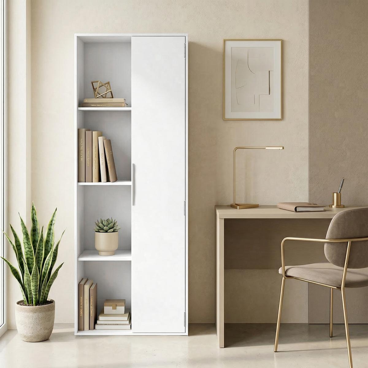 BÜCHERSCHRANK Spanplatte MDF Weiß - Silberfarben/Weiß, Holzwerkstoff/Kunststoff (35/160/60cm) - HOMCOM