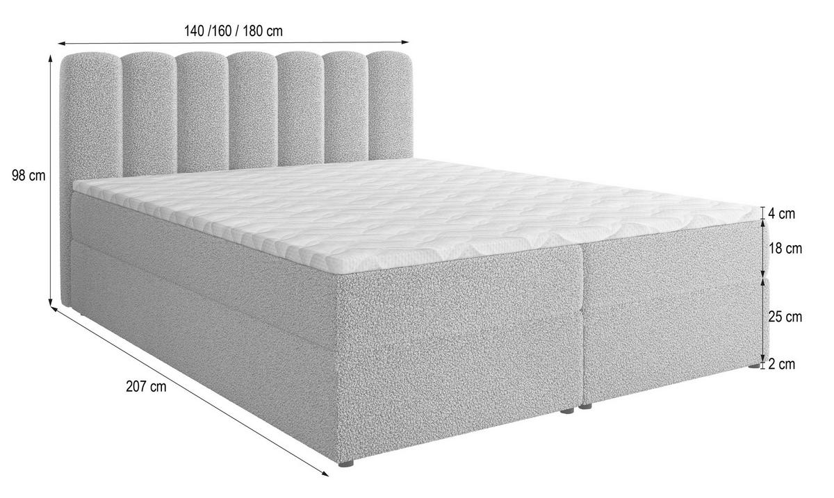 BOXBETT SOLIA 180x200 cm mit Matratze und Topper, H2+H3 - Beige - Beige, Holz (180/200cm) - MASSENO