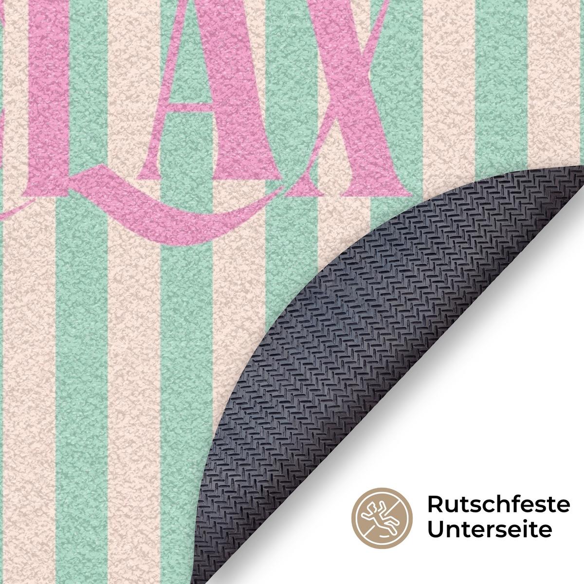FUSSMATTE Rosa – Grün – Streifen – Entspannung 120x120 cm - Mintgrün, Kunststoff (120/0.4cm) - MuchoWow