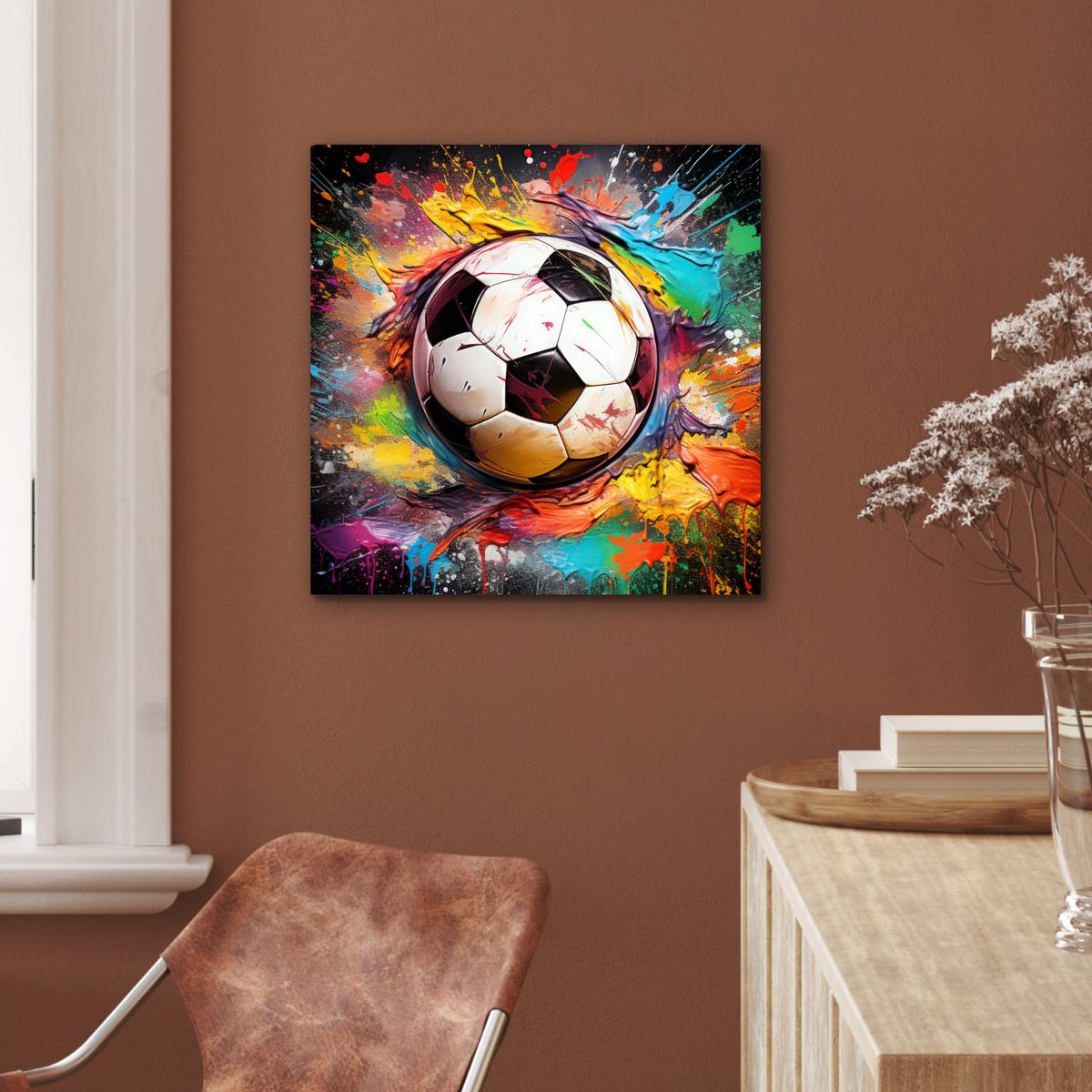 METALLBILD Fußball - Farbe - Farben - Schwarz - Weiß 50x50 cm - Weiß, Metall (50/50cm) - MuchoWow