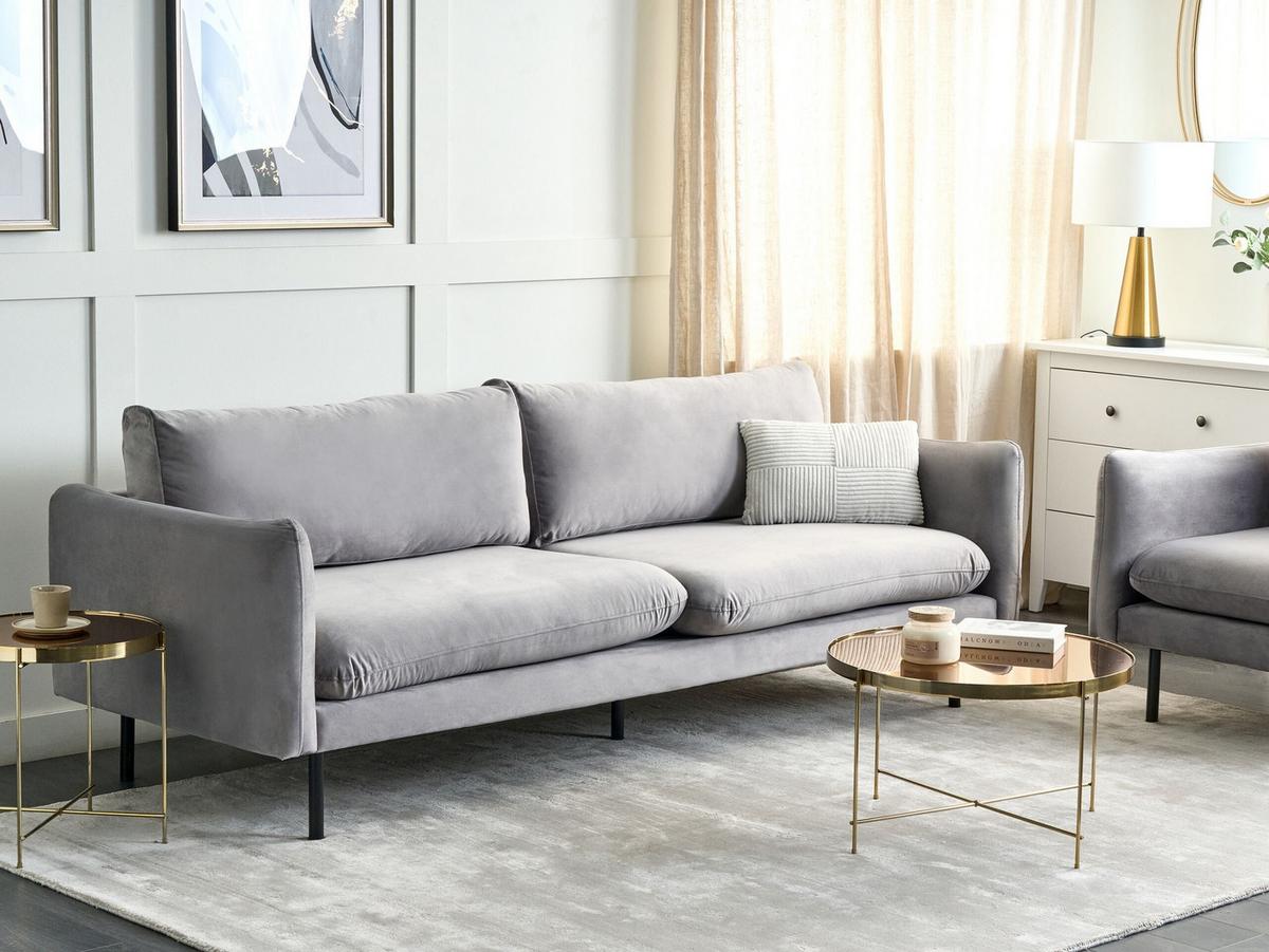 3-SITZER-SOFA Samtstoff Grau Vinterbro - Grau, Textil (220/86/84cm) - Beliani