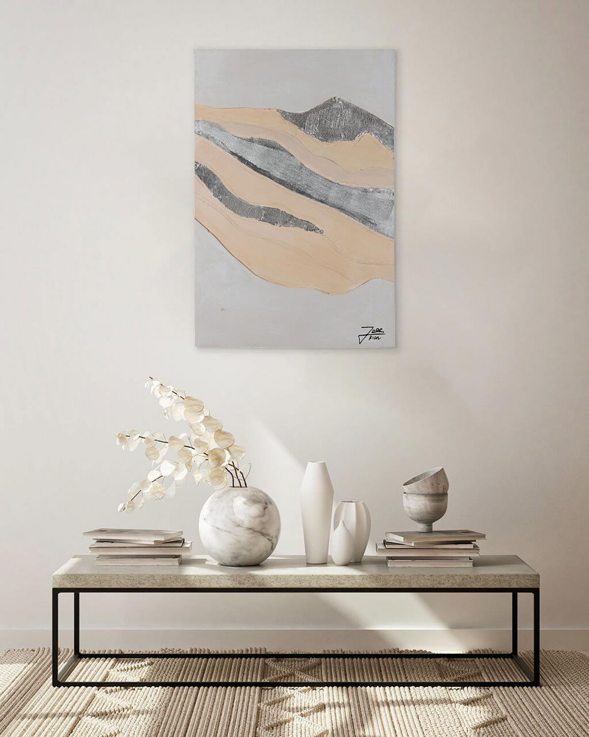 ACRYLBILD HANDGEMALT 60/90 cm - Beige/Grau, Holz/Textil (60/90cm) - KUNSTLOFT