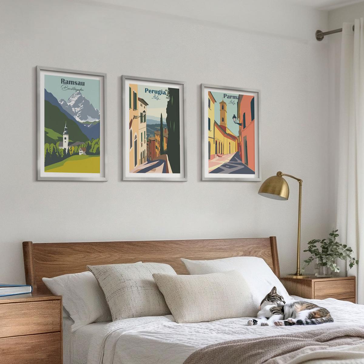 BILDER SET 3er Set - 40x60 cm Silberner Rahmen - Berglandschaften und Italien - Silberfarben, Kunststoff (40/60cm) - TULUP