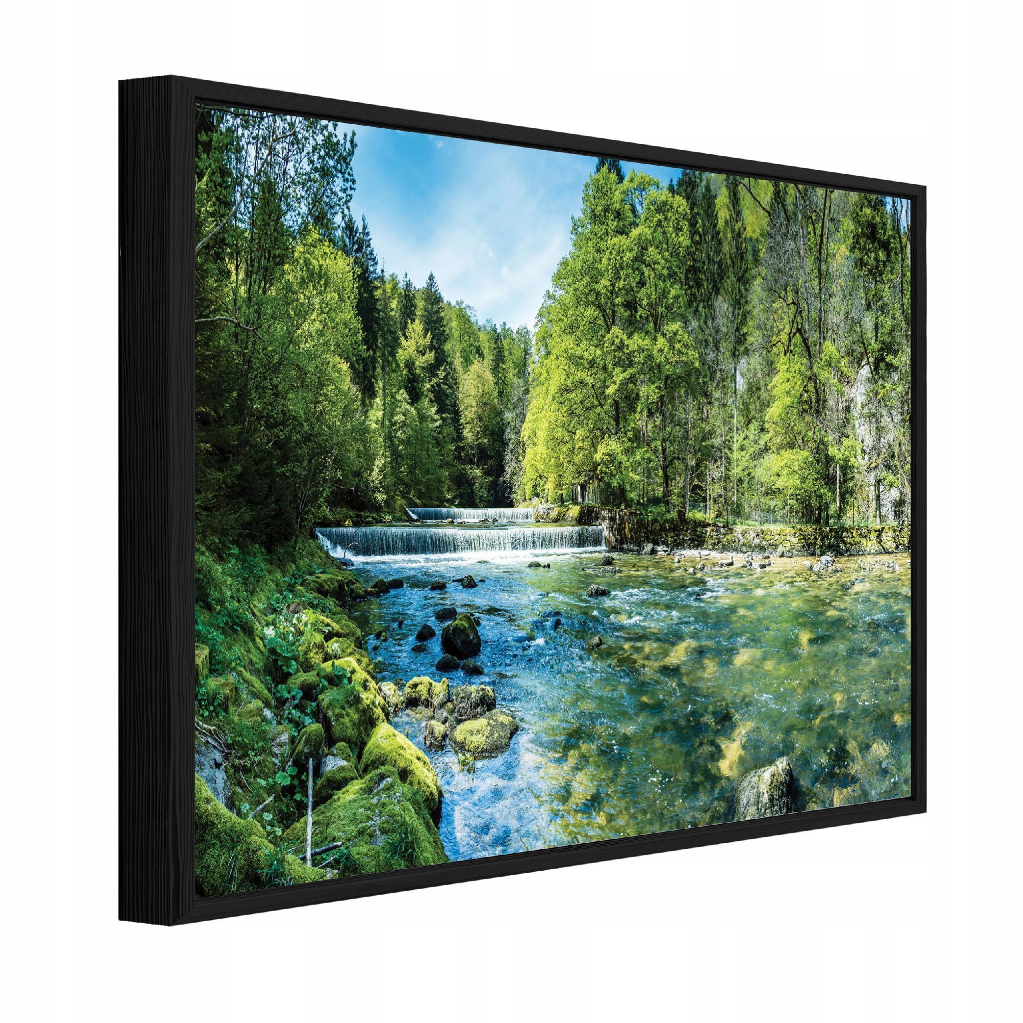 BILDER mit Rahmen Wald Fluss Grün 120x80 cm - Multicolor, Holzwerkstoff (120/80cm) - Wallarena