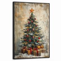 LEINWAND Bilder mit Rahmen - Weihnachtsbaum - Vintage - Weihnachten - Geschenk - 60x90 - Rostfarben, Textil (60/90cm) - MuchoWow