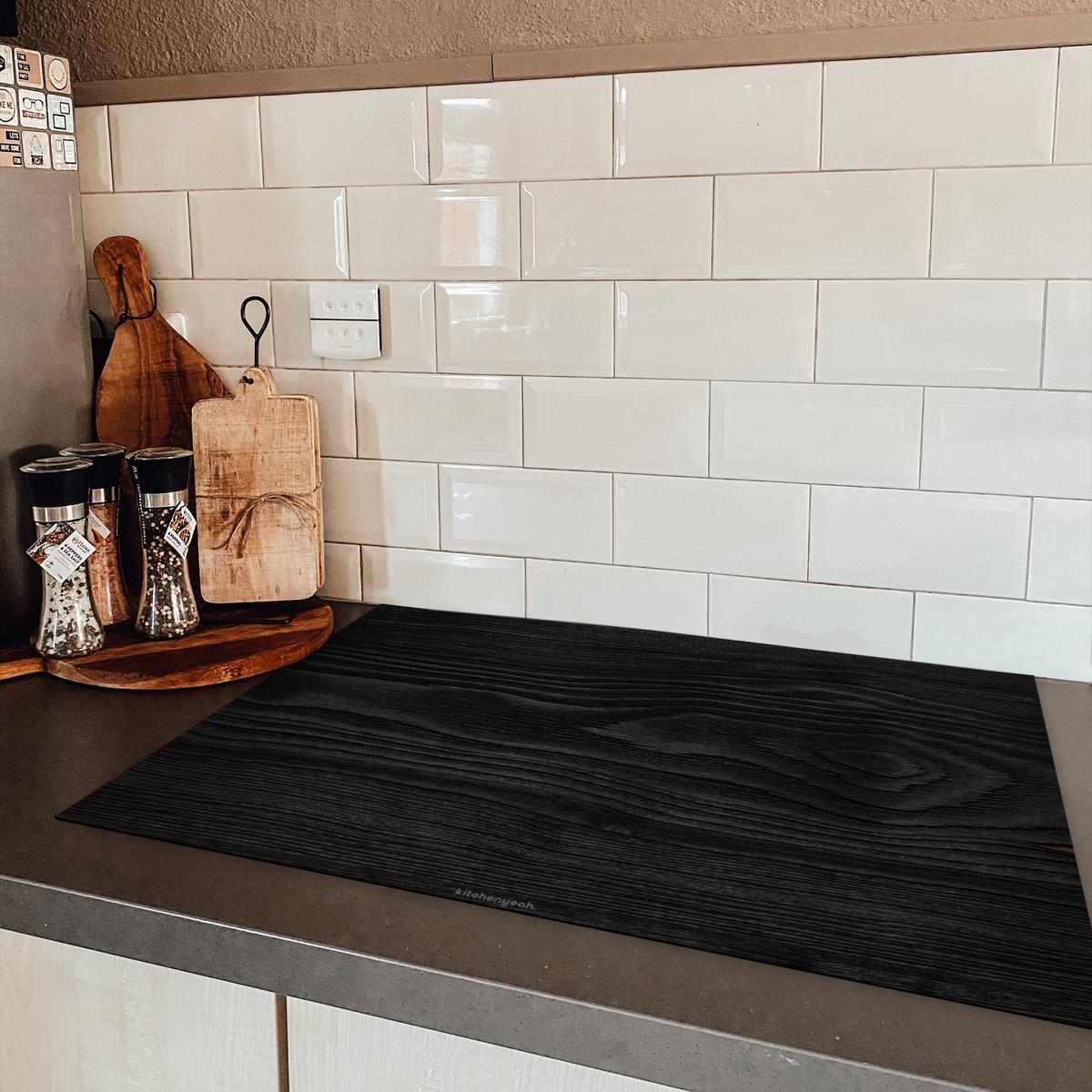 HERDABDECKPLATTE Schwarz - Holzoptik Ceranfeldabdeckung 76x51.5 cm - Schwarz, Kunststoff (76/51.5/0.2cm) - MuchoWow