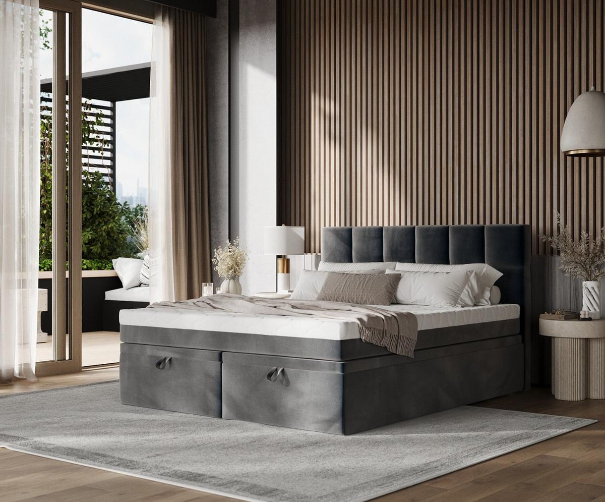 BOXBETT Elano 180/200 cm Anthrazit im Paros Stoff - Anthrazit/Schwarz, Holz/Holzwerkstoff (180/200cm) - AltaBeds