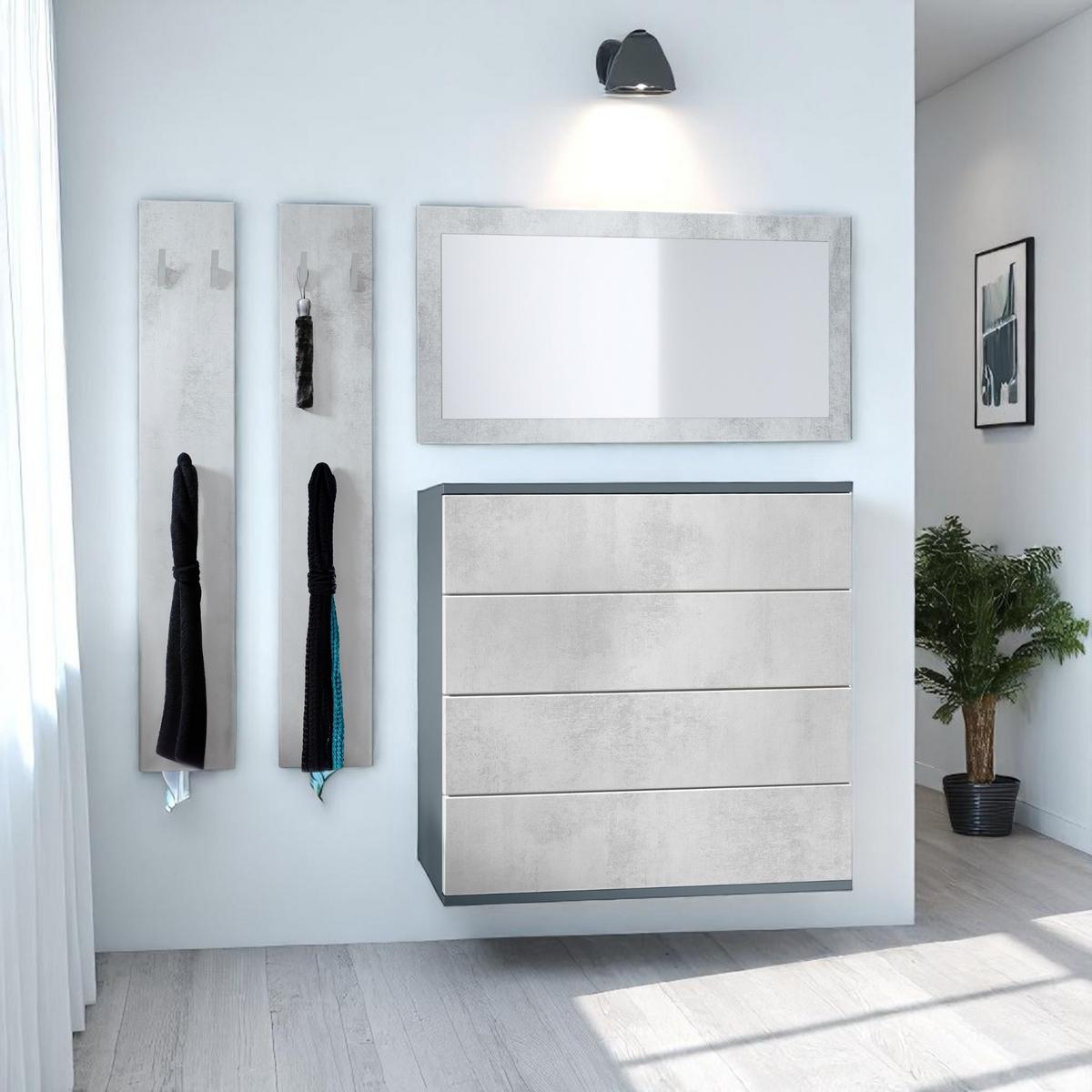 GARDEROBE Horizon Beton Oxid Optik - Hellgrau, Holzwerkstoff (142/146/35cm) - Vladon