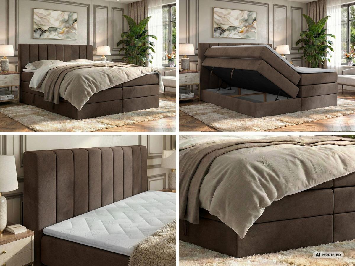 BOXSPRINGBETT ALVER KING 200/200 - Braun Velvet - Topper T25 - H3 - Schwarz/Braun, Kunststoff/Textil (200/200cm) - MKS