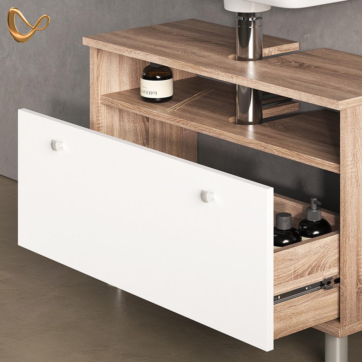 WASCHBECKENUNTERSCHRANK Fucino Sonoma/Weiß 80.2 x 54 cm mit Schublade - Weiß/Sonoma Eiche, Holzwerkstoff (80.2/54/32cm) - Livinity®