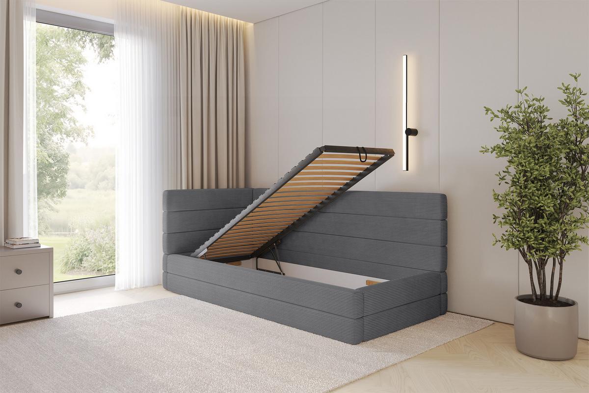 EINZELLBETT Jugendbett mit Bettkasten, Rechts - BEMY 100x200 Dunkelgrau - Schieferfarben, Holzwerkstoff/Textil (100/200cm) - ALTDECOR