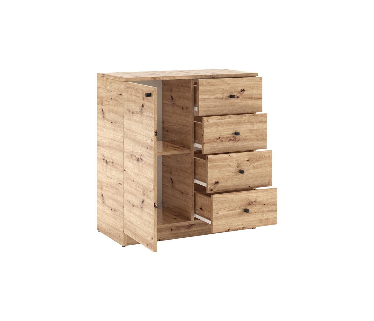 KOMMODE NATURIO 80/87/40cm mit 4 Schubladen 1 Türen Eiche Artisan - Eiche Artisan, Holzwerkstoff (80/87/40cm) - MASSENO