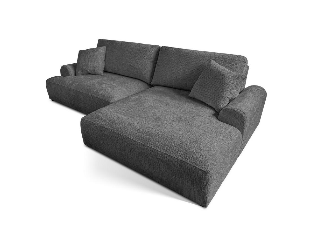 ECKSOFA Melvano mit Schlaffunktion und Bettkasten im Japandi-Stil aus weichem Grau Chenille-Stoff - Schwarz/Grau, Holz/Kunststoff (240/145cm) - S-Style