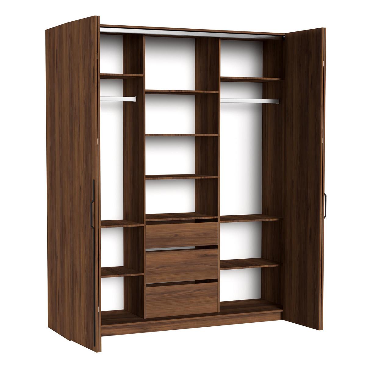 FALTTÜRENSCHRANK Omodeo 200 cm breit in Warmia-Nussbaum – mit WingLine-Falttüren - Walnussfarben, Holzwerkstoff (200/240/58cm) - AX Living