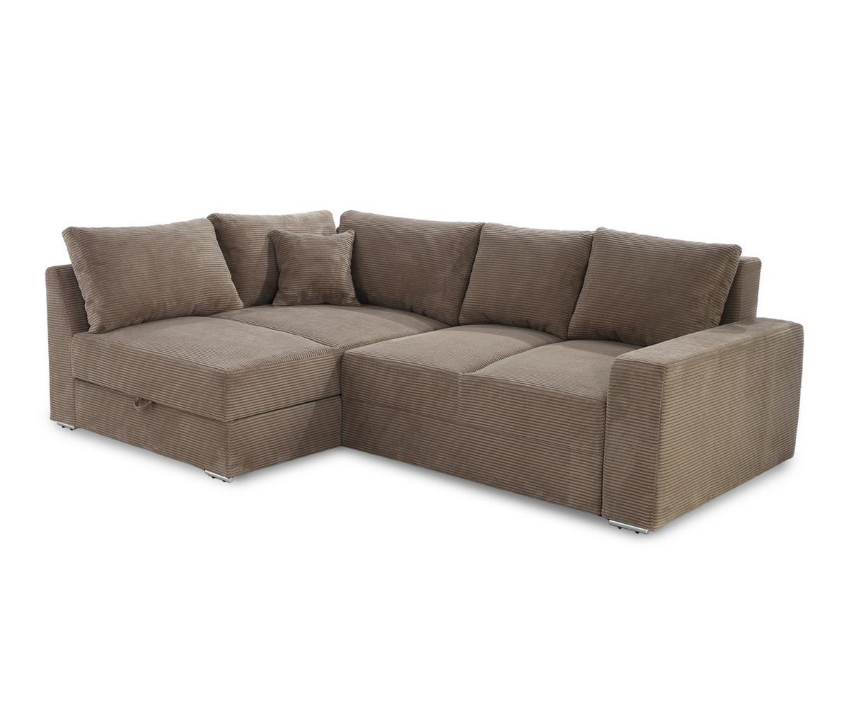 ECKSOFA-DAUERSCHLÄFER Boxspring Federkern Topper Bettkasten, seitenverkehrt montierbar B260/T181/H88 cm, Cord Braun Taupe / 15234 - Chromfarben/Braun, Textil/Metall (260/181cm) - luma-home