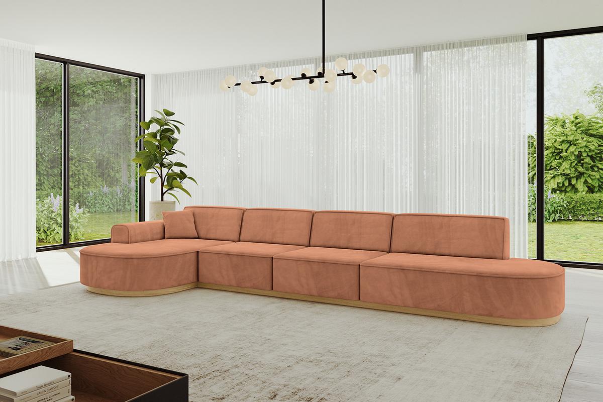 ECKSOFA Ottomane Links MARI-L3-v2 - 413x171x83 cm Orange Velours - Orange, Holzwerkstoff/Textil (413/171cm) - ALTDECOR
