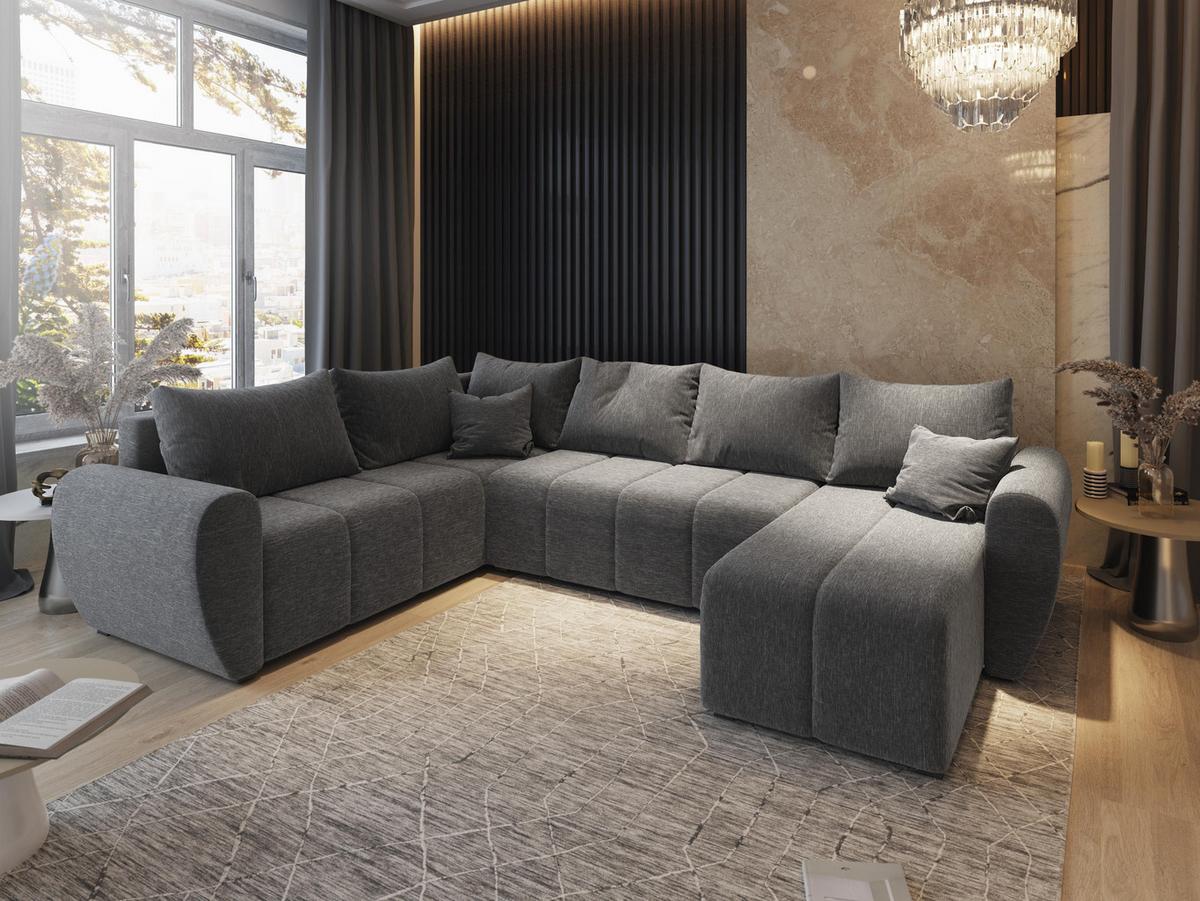 WOHNLANDSCHAFT MADISON XL L-S Hellgrau Dünner Stoff mit Schlaffunktion - Hellgrau/Schwarz, Holz/Kunststoff (303/82/208cm) - MASSENO