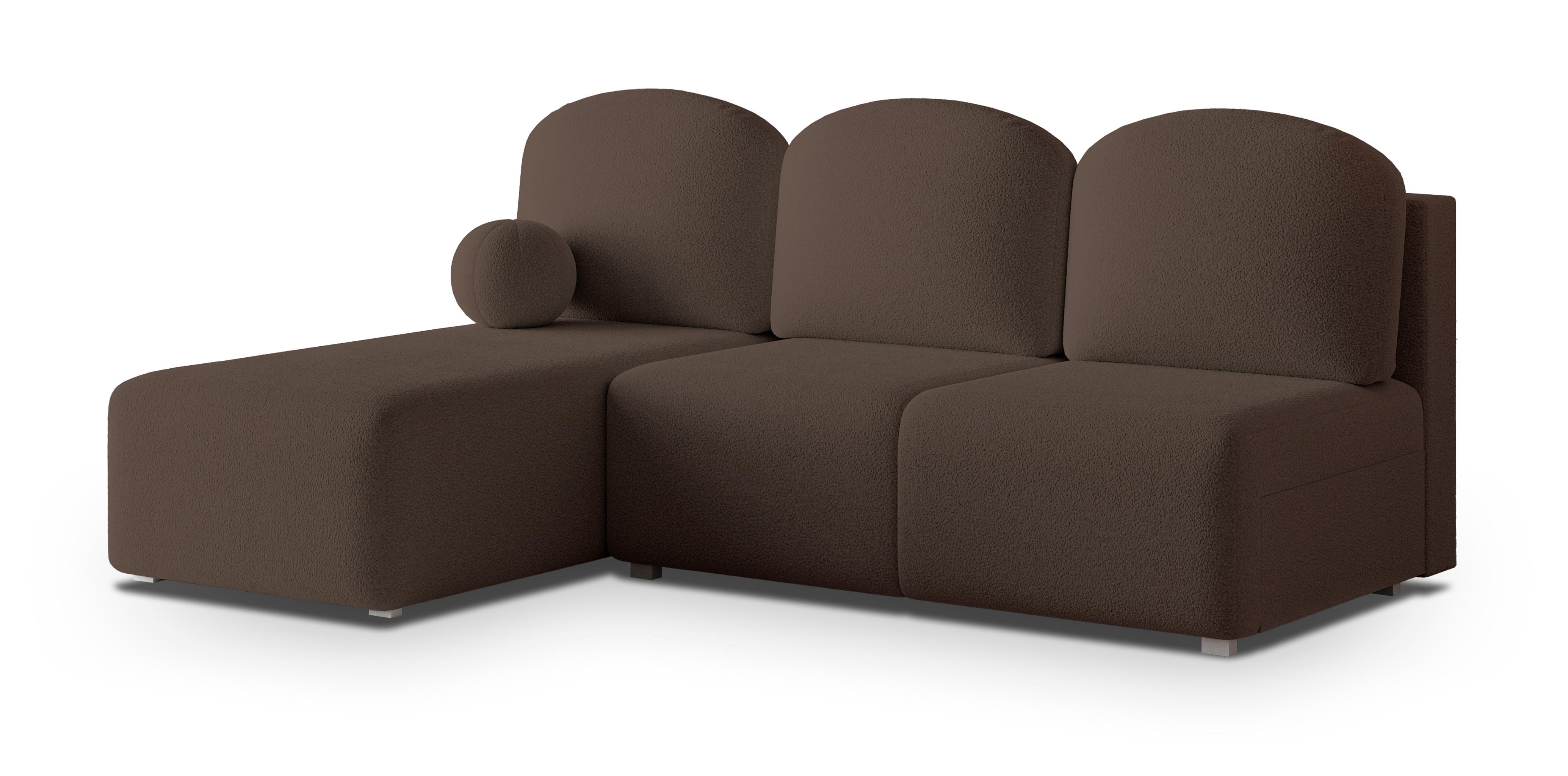 ECKSOFA TRAMA Braun Boucle-Stoff mit Schlaffunktion - Braun, Holz (200/143cm) - MASSENO