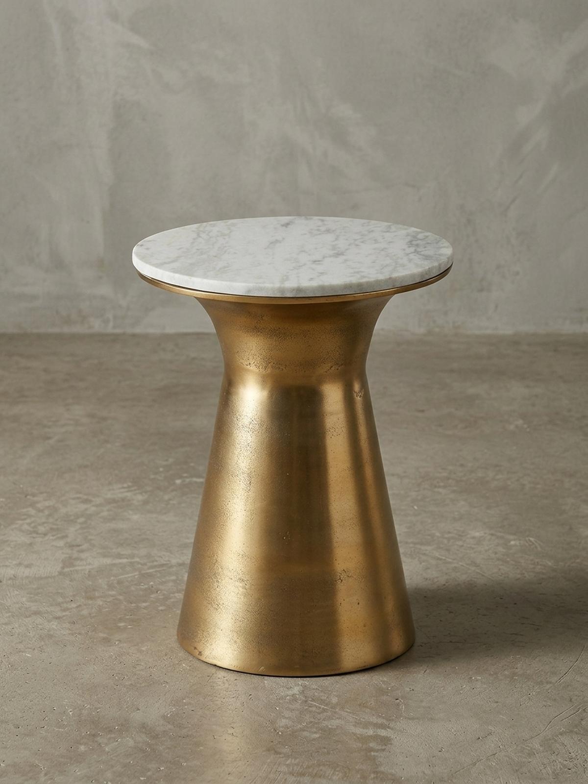 BEISTELLTISCH – Rund Marmor Weiß Metall Goldfarben 35x35x45 cm - Goldfarben/Weiß, Stein/Metall (35/35/45cm) - KADIMA DESIGN