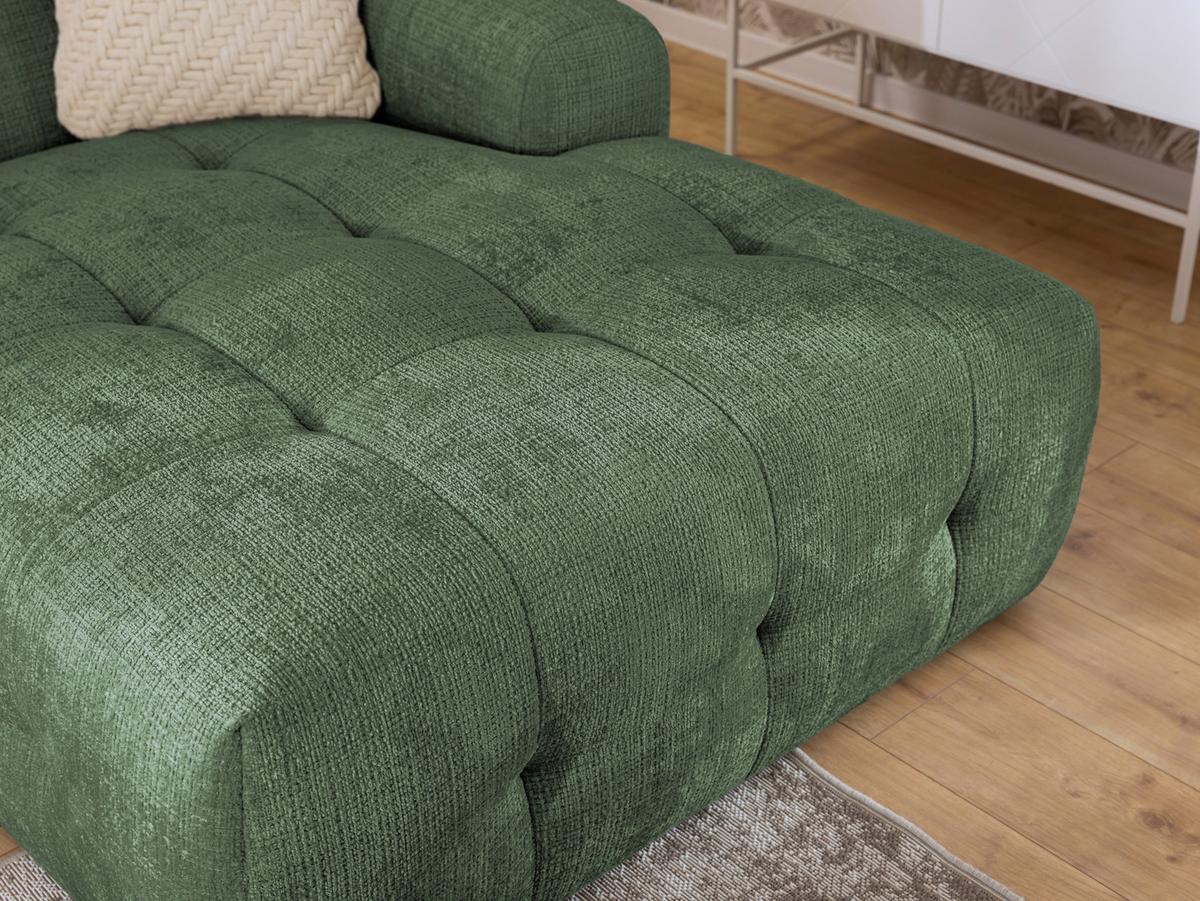 ECKSOFA mit Ottomane rechts, raffinierten Steppungen, Wellenunterfederung, B234/T161/H79 cm, Chenille-Bezug in Grün / 21039 - Schwarz/Grün, Kunststoff/Textil (234/79/161cm) - luma-home