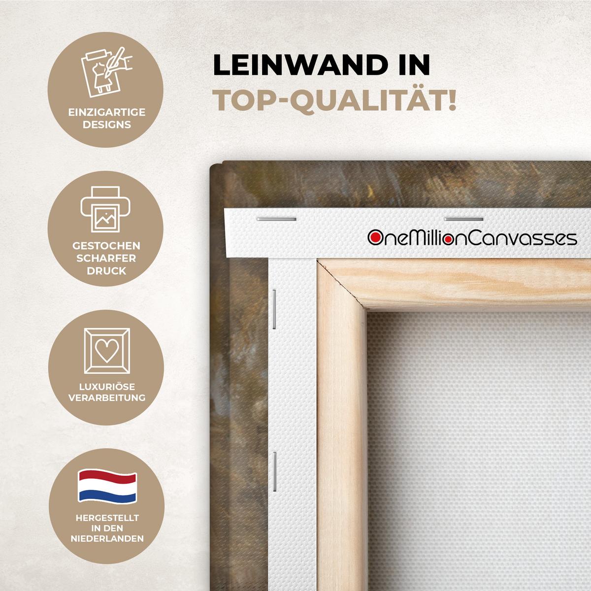 LEINWANDBILD Jesus - Kniend - Waldlandschaft - Betend Deko Groß 90x90 cm - Beige/Hellblau, Textil (90/90cm) - MuchoWow