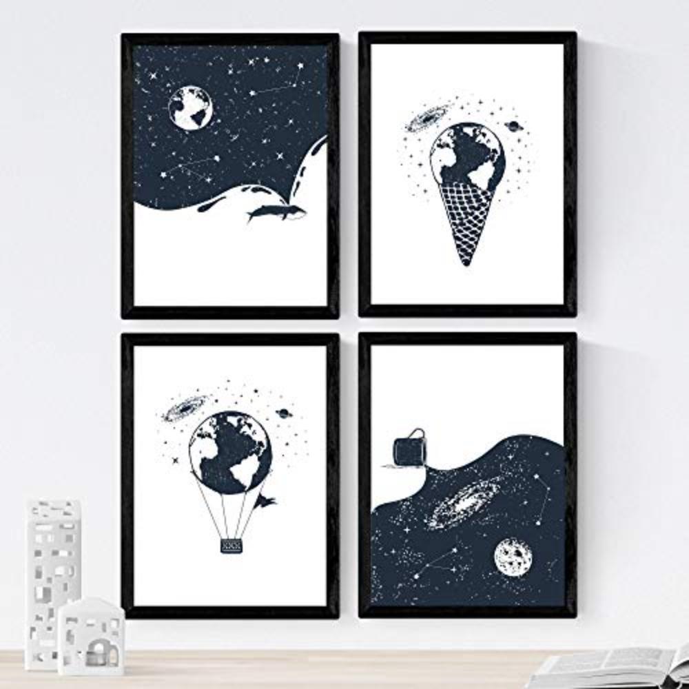 POSTER Set mit 4 Beginn des Erdraums A3 Schwarzer Rahmen - Schwarz, Papier (29.7/3cm) - Nacnic