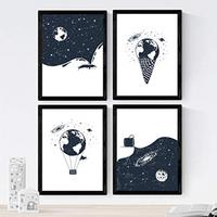 POSTER Set mit 4 Beginn des Erdraums A3 Schwarzer Rahmen - Schwarz, Papier (29.7/3cm) - Nacnic