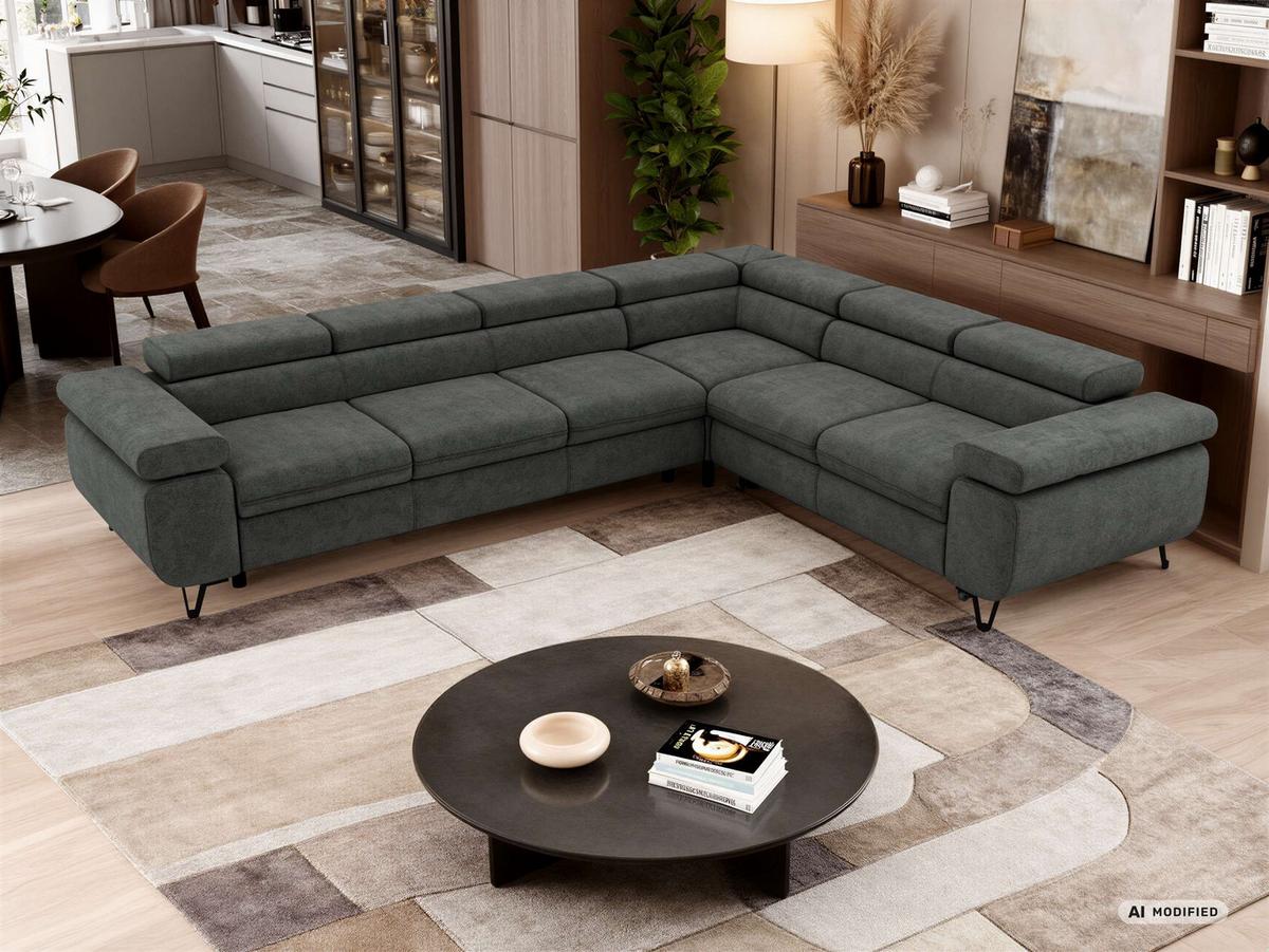ECKSOFA NORDEN L - Dunkelgrau Stukture - Links Seite - Dunkelgrau/Schwarz, Textil/Metall (269/329cm) - MKS