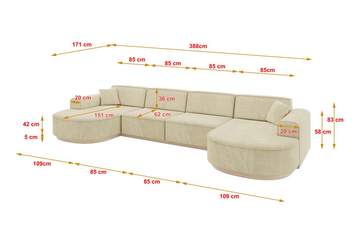 WOHNLANDSCHAFT MARI-U2-v1 - 388x171x83 cm Beige Velours - Beige, Holzwerkstoff/Textil (388/83/171cm) - ALTDECOR