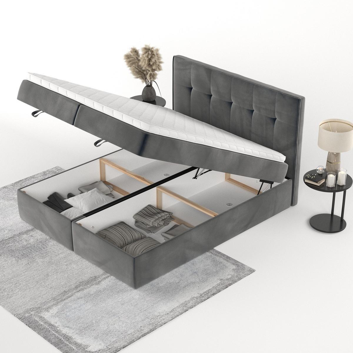 BOXBETT Tivra 160/200 cm Anthrazit im Paros Stoff - Anthrazit/Schwarz, Holz/Holzwerkstoff (160/200cm) - AltaBeds
