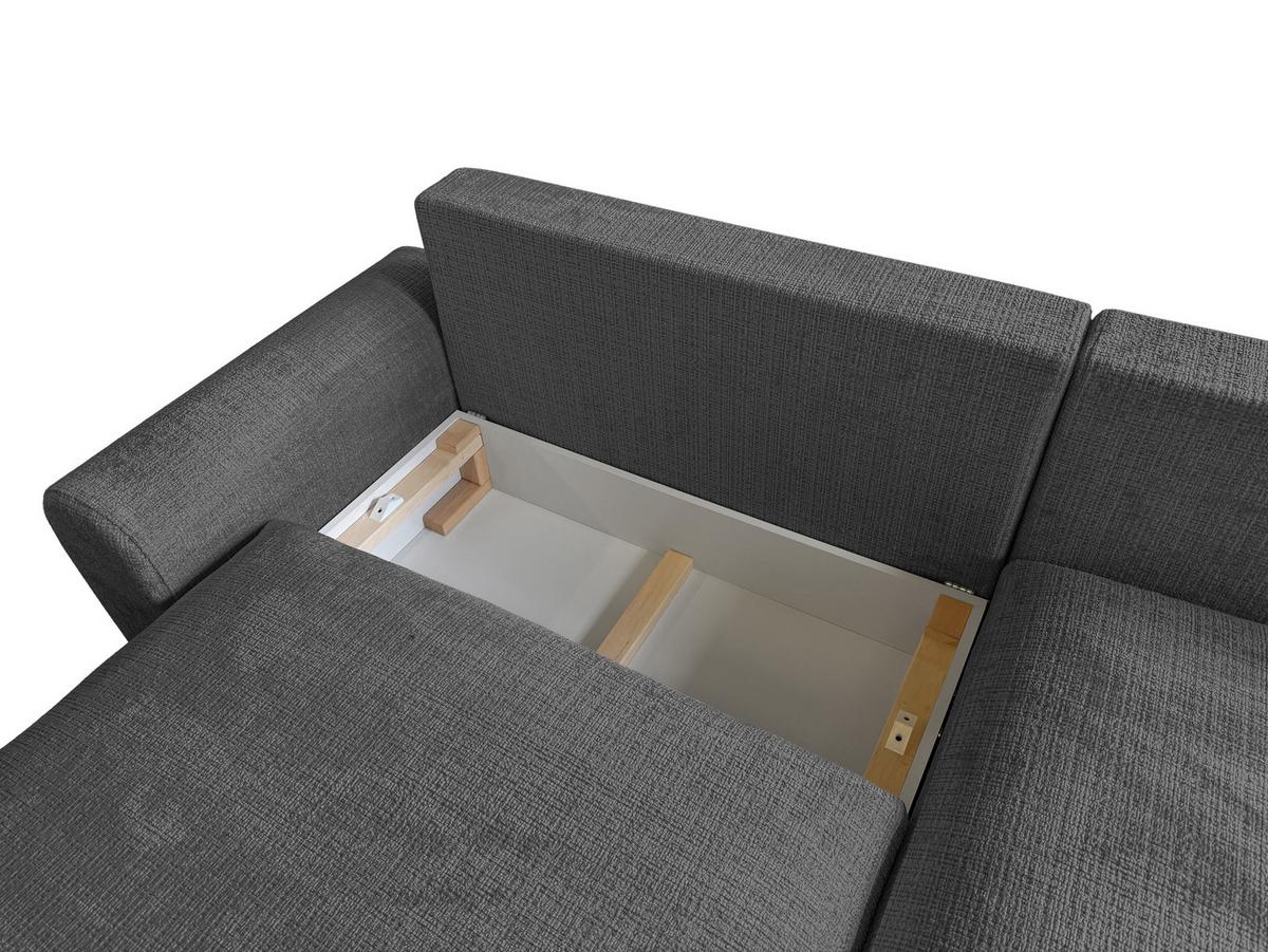 ECKSOFA Melvano mit Schlaffunktion und Bettkasten im Japandi-Stil aus weichem Grau Chenille-Stoff - Schwarz/Grau, Holz/Kunststoff (240/145cm) - S-Style